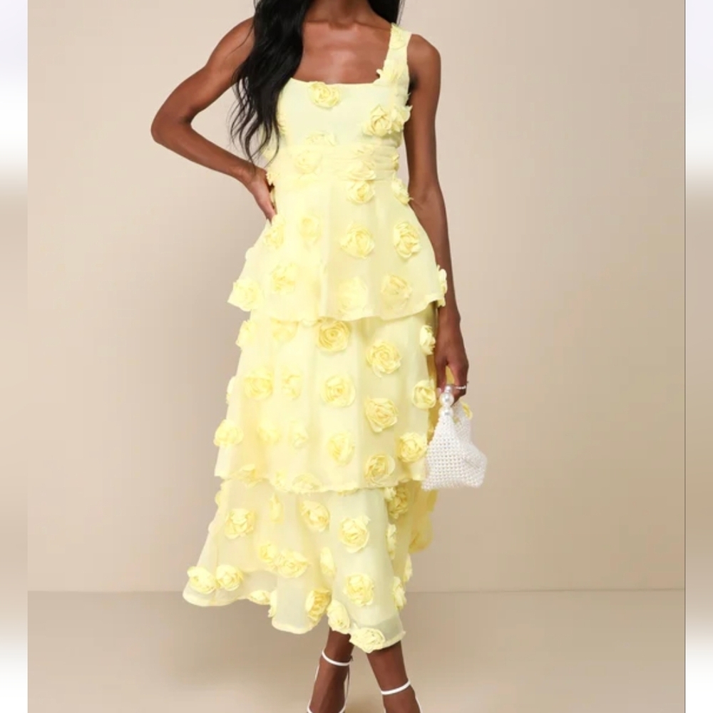 Elegant Yellow Floral Dress